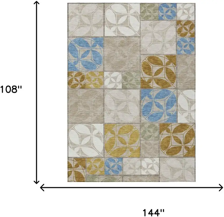 Beige And Brown Geometric Washable Indoor Outdoor Area Rug Photo 6