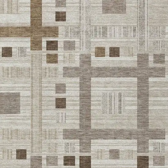 Beige And Brown Geometric Washable Indoor Outdoor Area Rug Photo 3