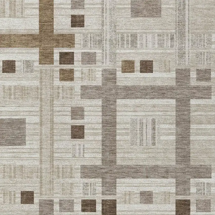 Beige And Brown Geometric Washable Indoor Outdoor Area Rug Photo 3