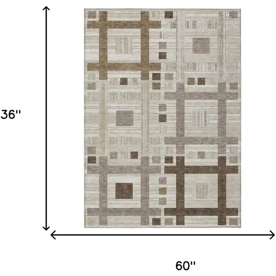 Beige And Brown Geometric Washable Indoor Outdoor Area Rug Photo 7