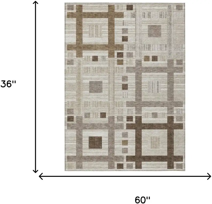 Beige And Brown Geometric Washable Indoor Outdoor Area Rug Photo 7