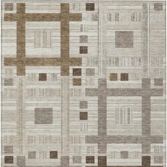 Beige And Brown Geometric Washable Indoor Outdoor Area Rug Photo 4