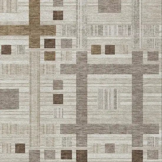 Beige And Brown Geometric Washable Indoor Outdoor Area Rug Photo 3