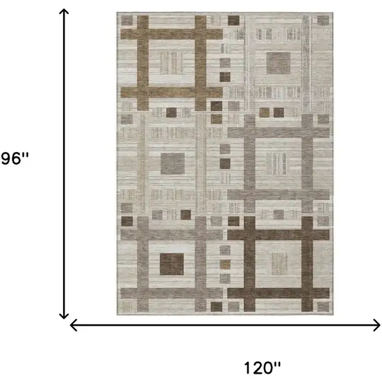Beige And Brown Geometric Washable Indoor Outdoor Area Rug Photo 7