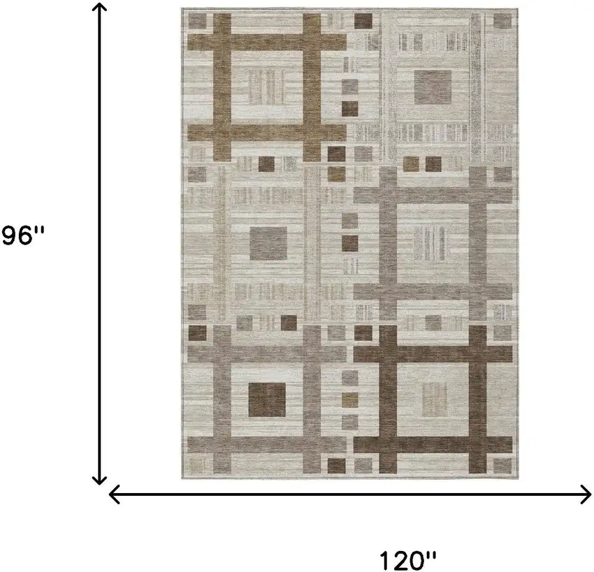 Beige And Brown Geometric Washable Indoor Outdoor Area Rug Photo 7
