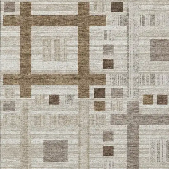 Beige And Brown Geometric Washable Indoor Outdoor Area Rug Photo 3