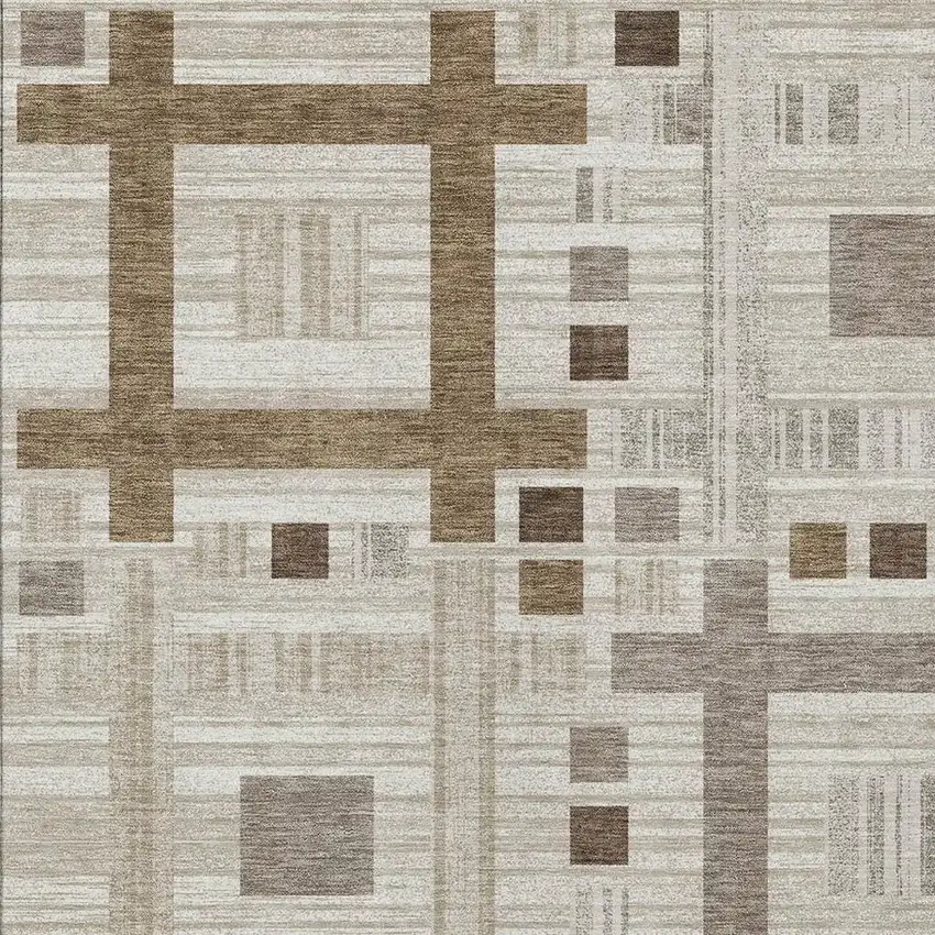 Beige And Brown Geometric Washable Indoor Outdoor Area Rug Photo 3