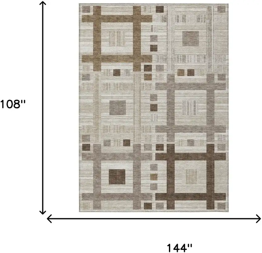 Beige And Brown Geometric Washable Indoor Outdoor Area Rug Photo 7
