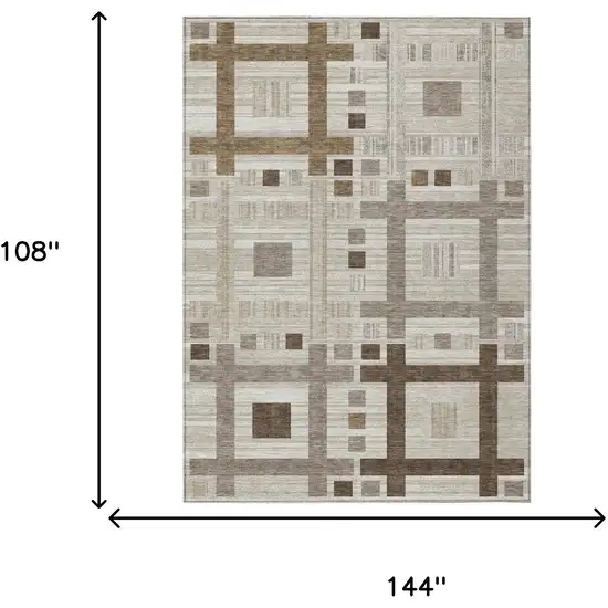 Beige And Brown Geometric Washable Indoor Outdoor Area Rug Photo 7