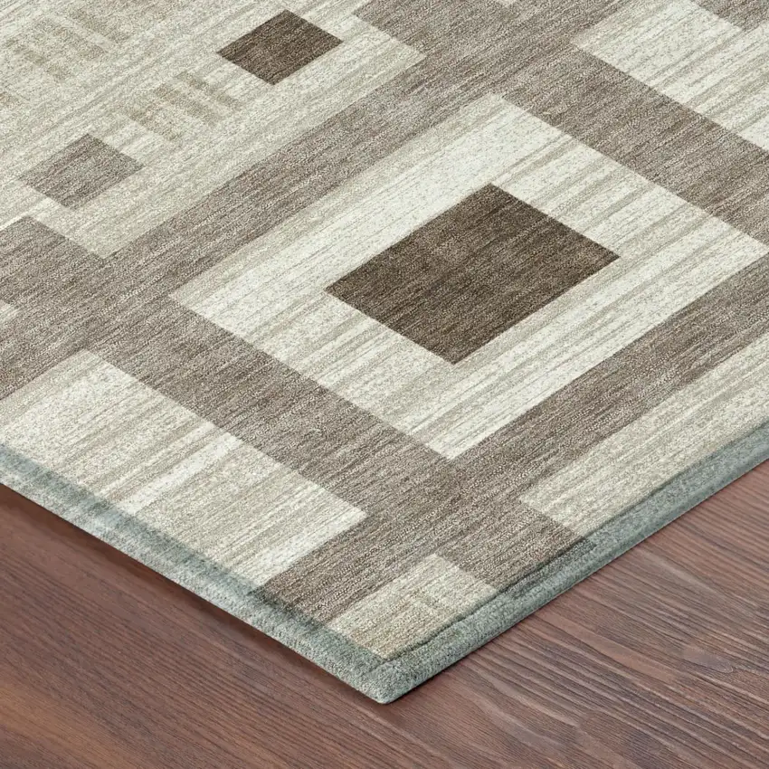 Beige And Brown Geometric Washable Indoor Outdoor Area Rug Photo 5