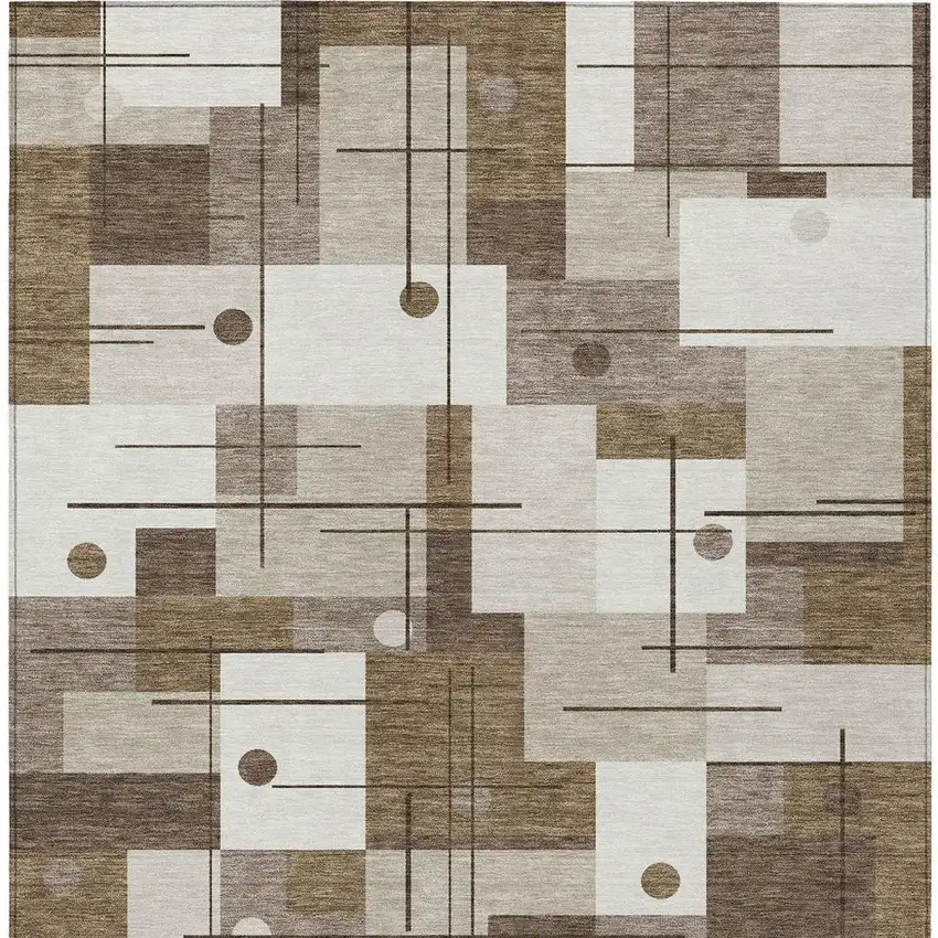 Beige And Brown Geometric Washable Indoor Outdoor Area Rug Photo 4
