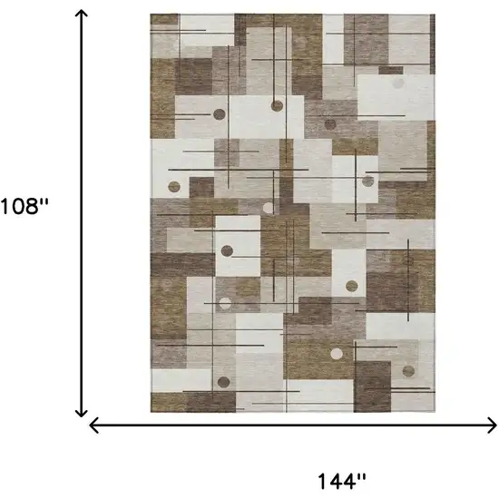 Beige And Brown Geometric Washable Indoor Outdoor Area Rug Photo 7