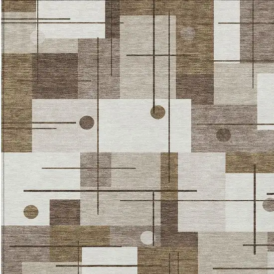 Beige And Brown Geometric Washable Indoor Outdoor Area Rug Photo 3