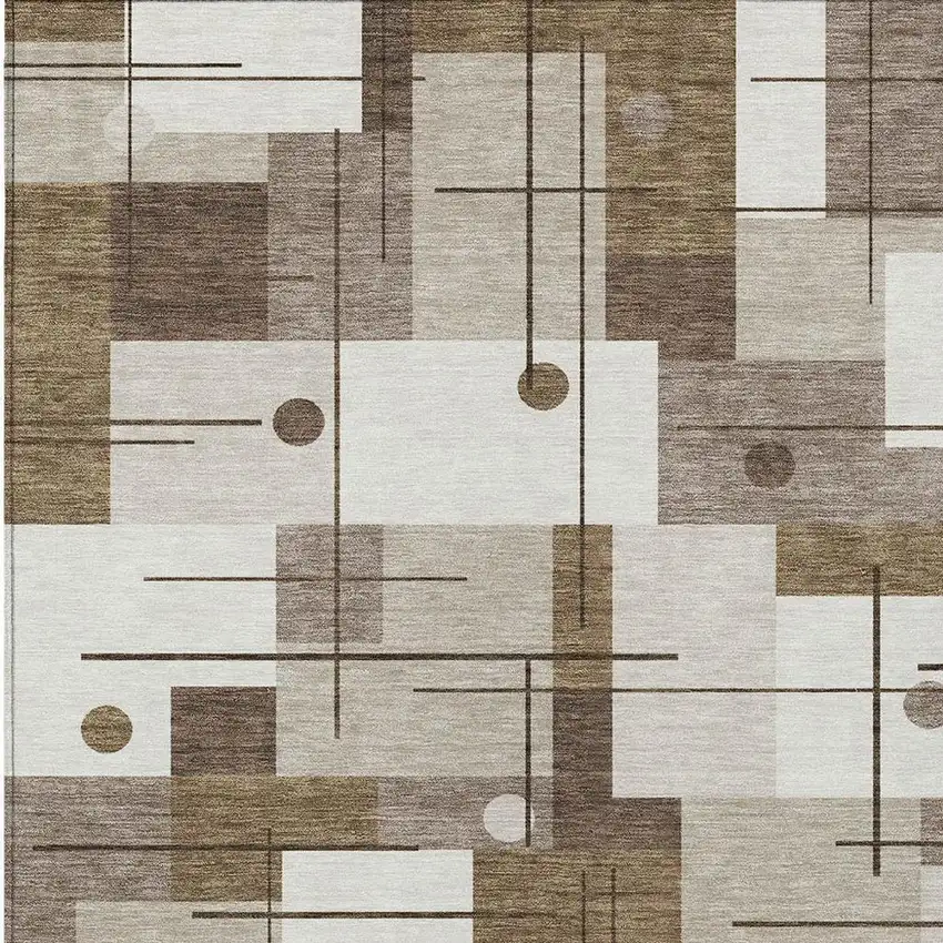 Beige And Brown Geometric Washable Indoor Outdoor Area Rug Photo 3