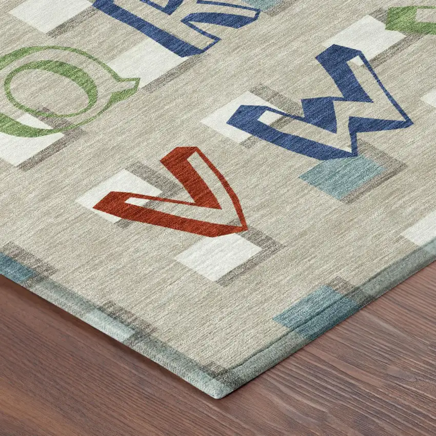 Beige And Brown Geometric Washable Indoor Outdoor Area Rug Photo 3