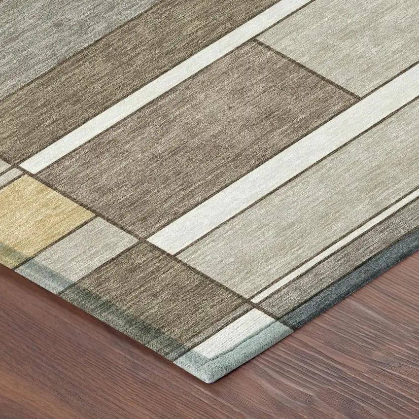Beige And Brown Geometric Washable Indoor Outdoor Area Rug Photo 3