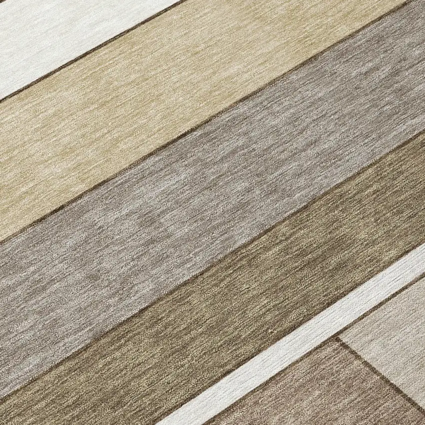 Beige And Brown Geometric Washable Indoor Outdoor Area Rug Photo 4