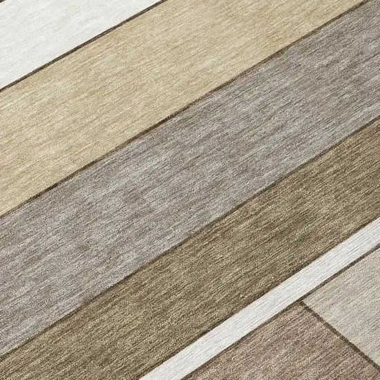 Beige And Brown Geometric Washable Indoor Outdoor Area Rug Photo 4