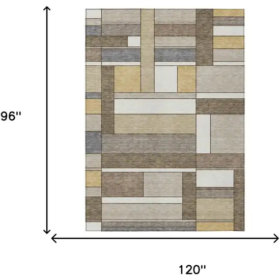 Beige And Brown Geometric Washable Indoor Outdoor Area Rug Photo 5