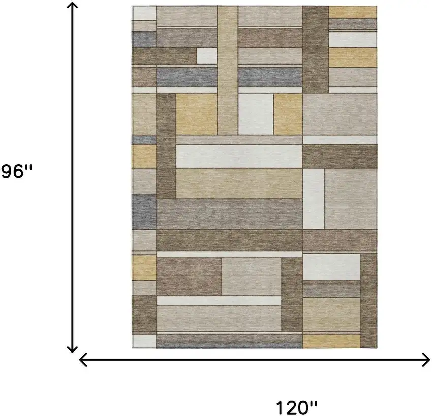 Beige And Brown Geometric Washable Indoor Outdoor Area Rug Photo 5