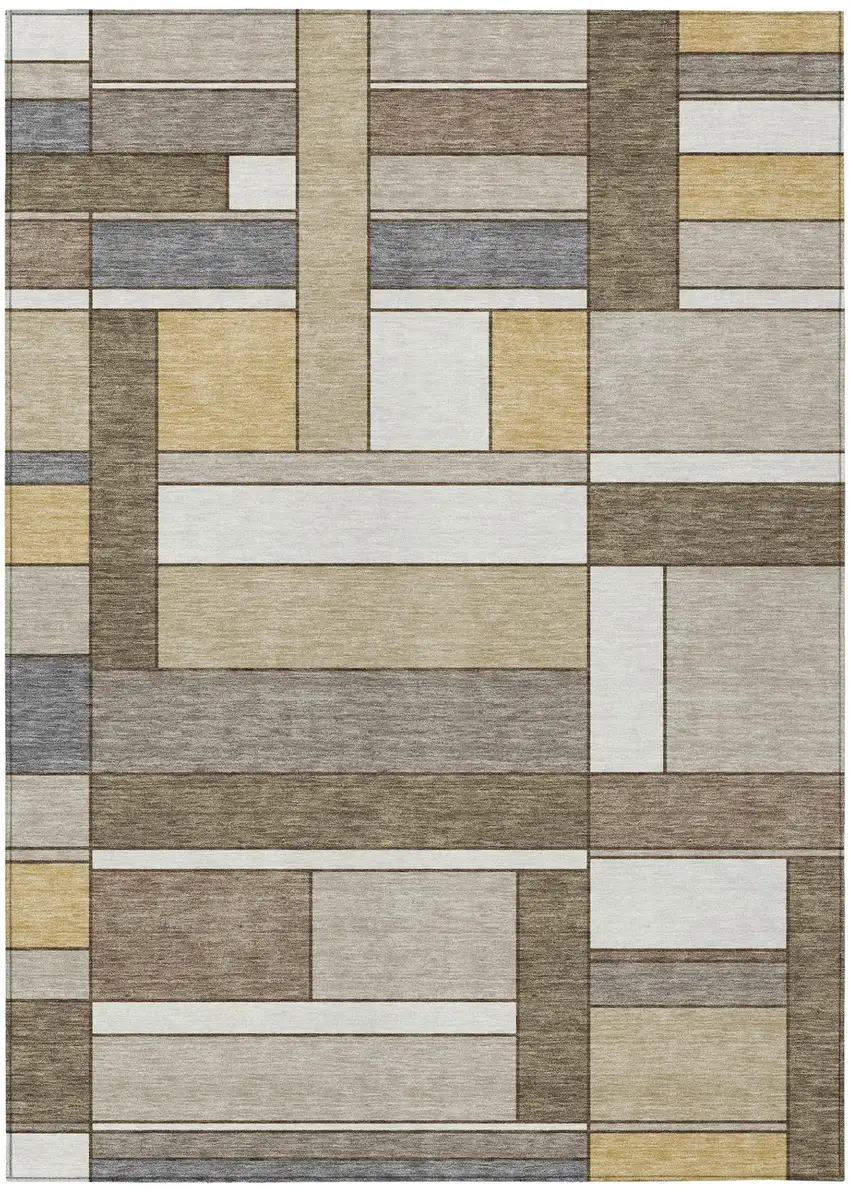 Beige And Brown Geometric Washable Indoor Outdoor Area Rug Photo 2
