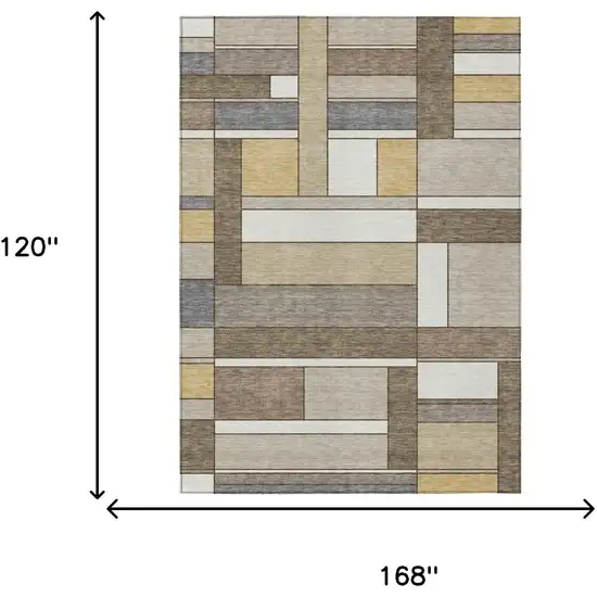 Beige And Brown Geometric Washable Indoor Outdoor Area Rug Photo 5
