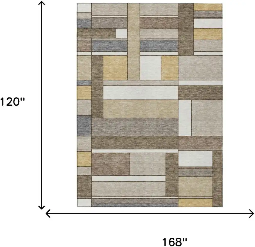 Beige And Brown Geometric Washable Indoor Outdoor Area Rug Photo 5