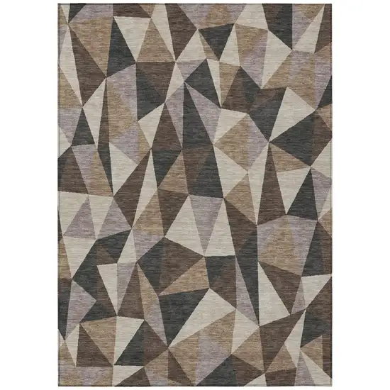 Beige And Brown Geometric Washable Indoor Outdoor Area Rug Photo 2
