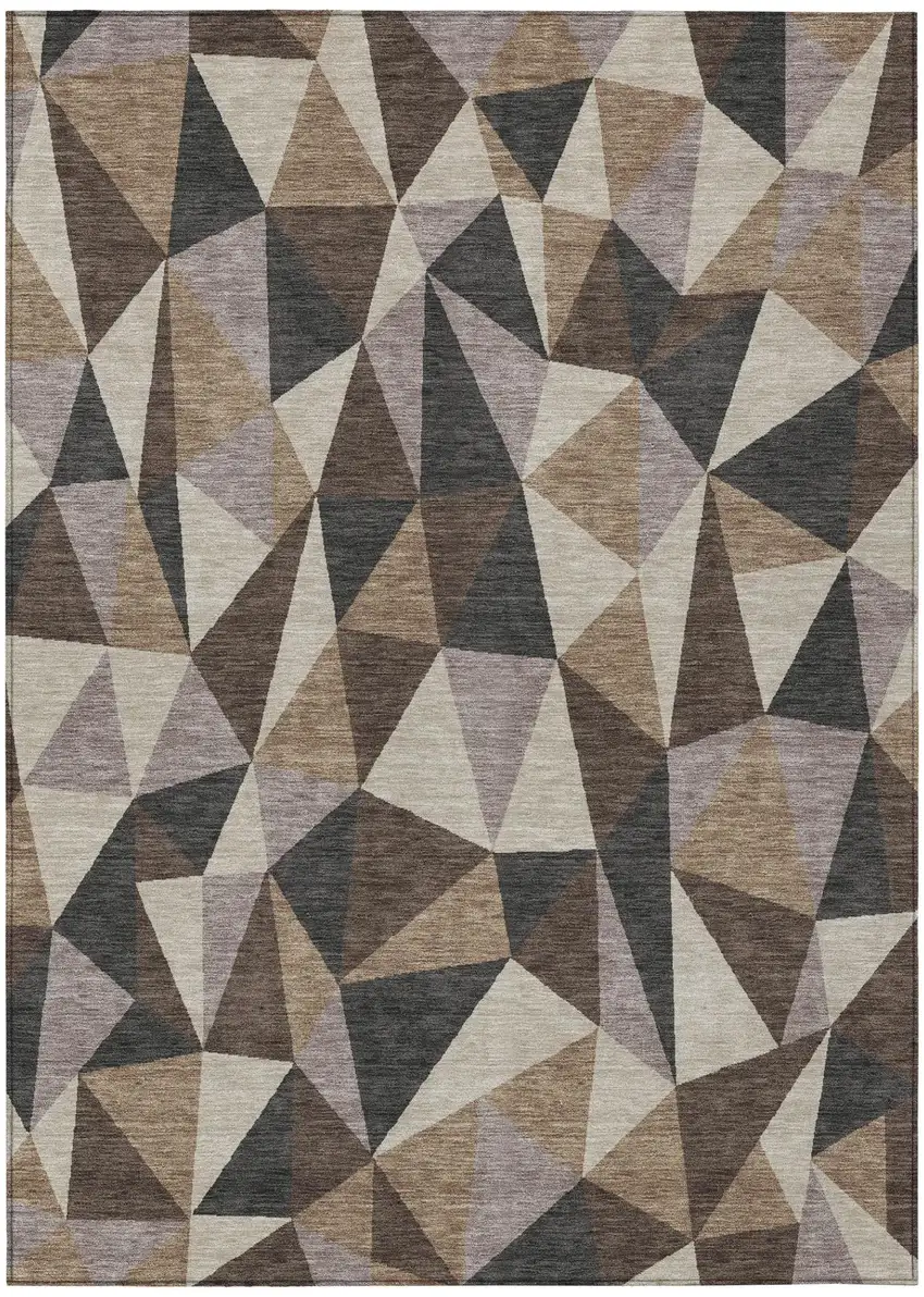 Beige And Brown Geometric Washable Indoor Outdoor Area Rug Photo 2