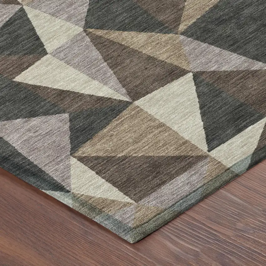 Beige And Brown Geometric Washable Indoor Outdoor Area Rug Photo 3