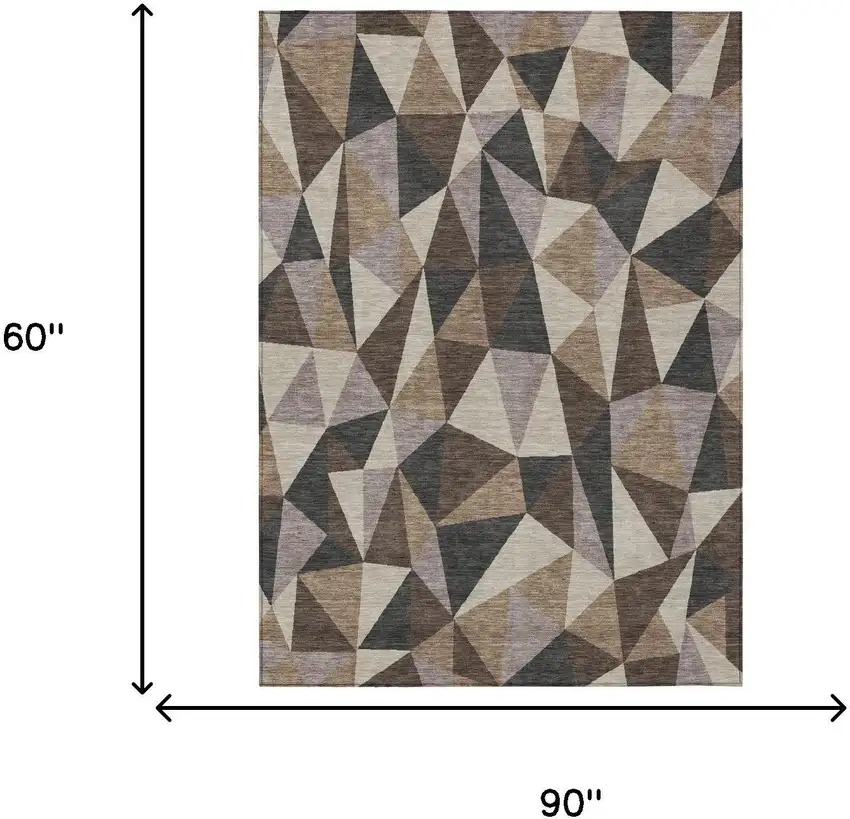 Beige And Brown Geometric Washable Indoor Outdoor Area Rug Photo 5