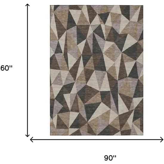Beige And Brown Geometric Washable Indoor Outdoor Area Rug Photo 5