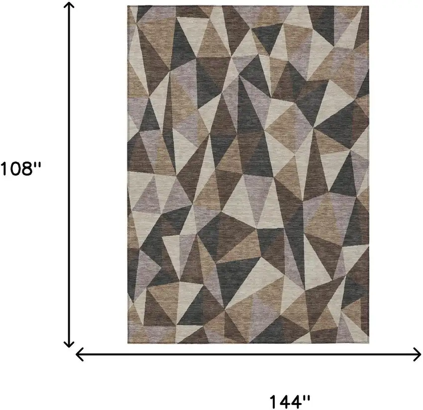 Beige And Brown Geometric Washable Indoor Outdoor Area Rug Photo 5