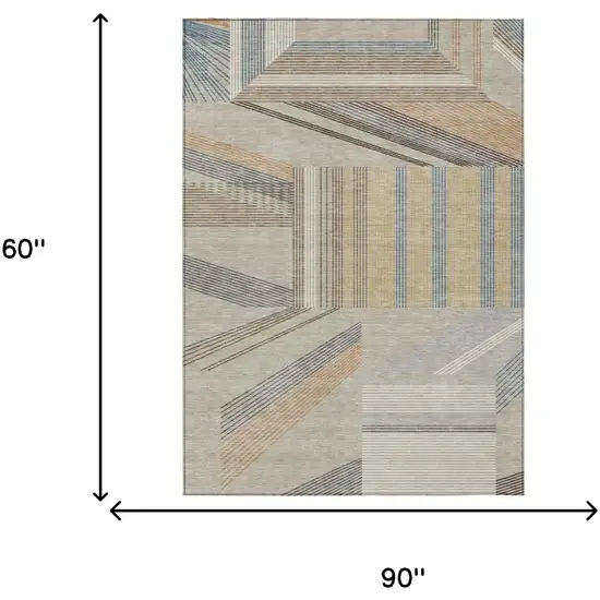 Beige And Brown Geometric Washable Indoor Outdoor Area Rug Photo 5