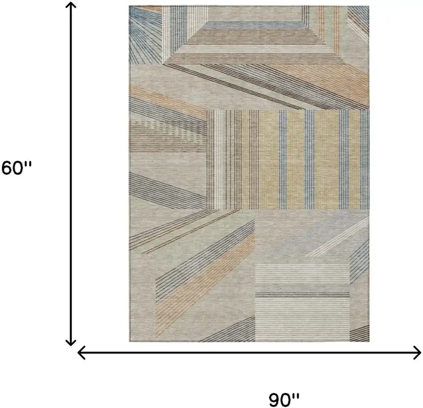 Beige And Brown Geometric Washable Indoor Outdoor Area Rug Photo 5
