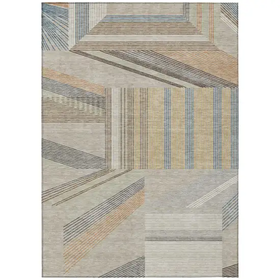 Beige And Brown Geometric Washable Indoor Outdoor Area Rug Photo 2
