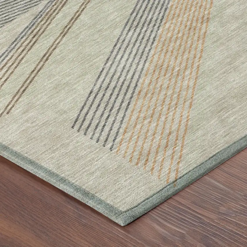 Beige And Brown Geometric Washable Indoor Outdoor Area Rug Photo 3
