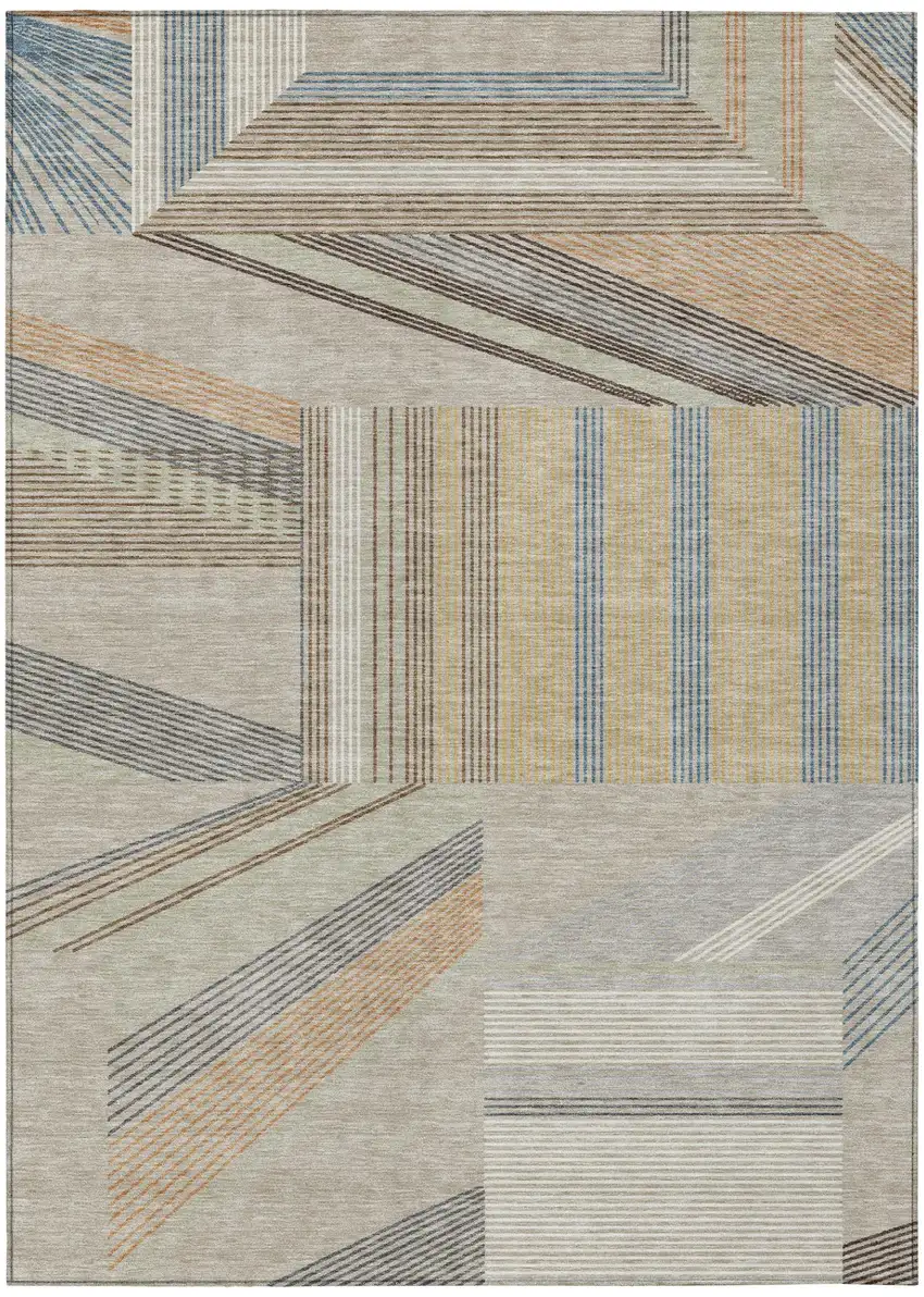 Beige And Brown Geometric Washable Indoor Outdoor Area Rug Photo 2