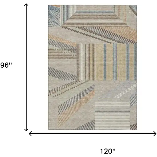 Beige And Brown Geometric Washable Indoor Outdoor Area Rug Photo 5