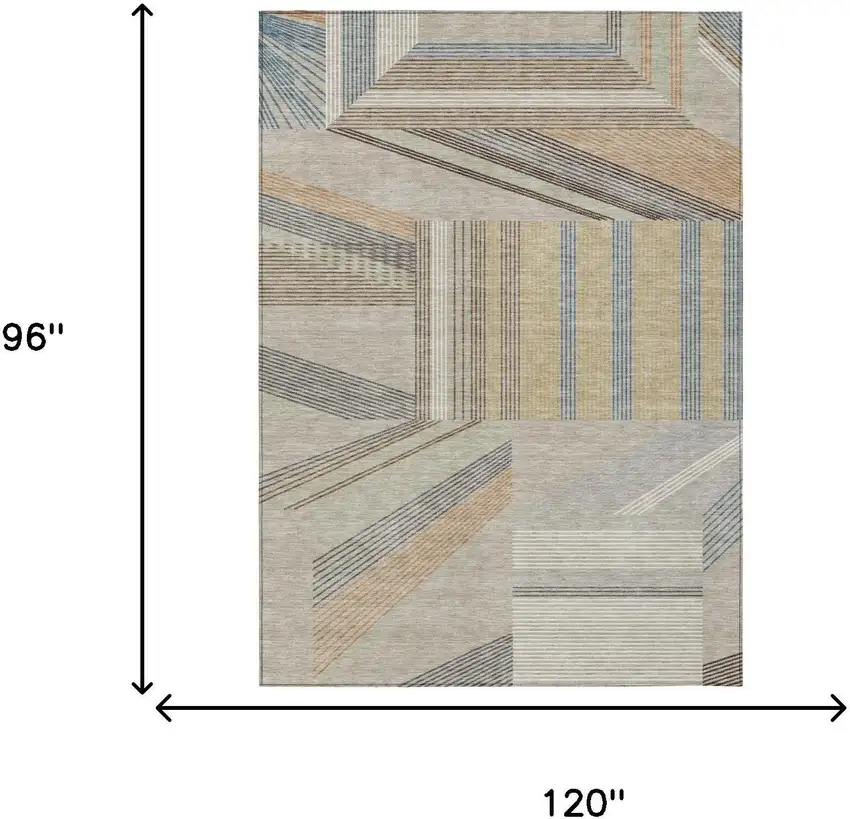 Beige And Brown Geometric Washable Indoor Outdoor Area Rug Photo 5