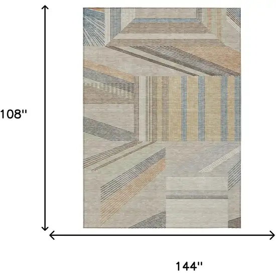 Beige And Brown Geometric Washable Indoor Outdoor Area Rug Photo 5
