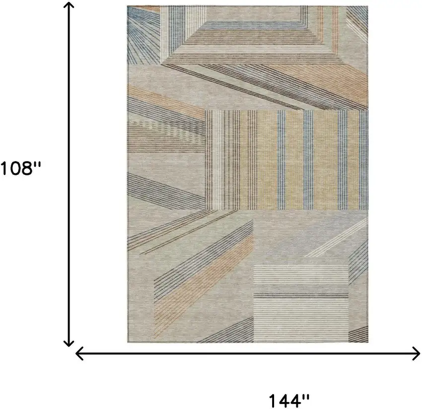 Beige And Brown Geometric Washable Indoor Outdoor Area Rug Photo 5