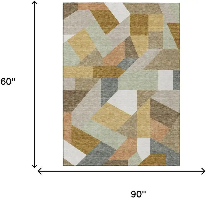 Beige And Brown Geometric Washable Indoor Outdoor Area Rug Photo 6