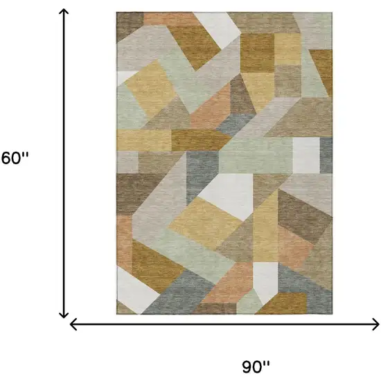 Beige And Brown Geometric Washable Indoor Outdoor Area Rug Photo 6