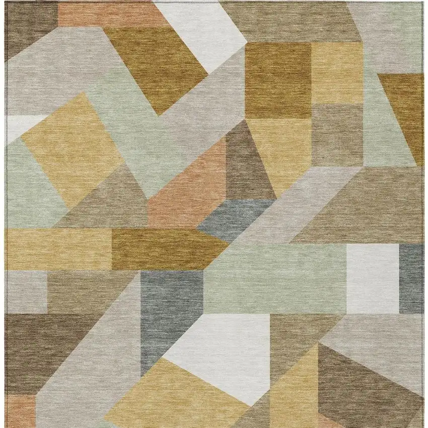 Beige And Brown Geometric Washable Indoor Outdoor Area Rug Photo 3