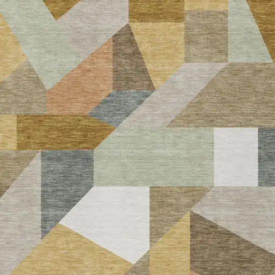 Beige And Brown Geometric Washable Indoor Outdoor Area Rug Photo 2