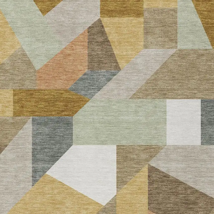 Beige And Brown Geometric Washable Indoor Outdoor Area Rug Photo 2