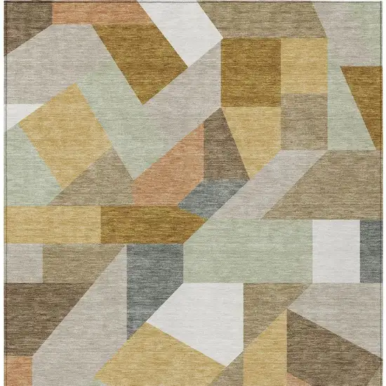Beige And Brown Geometric Washable Indoor Outdoor Area Rug Photo 3