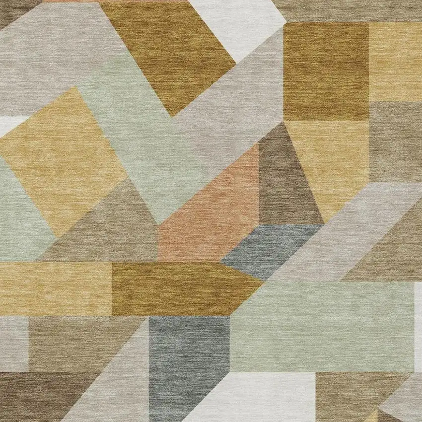 Beige And Brown Geometric Washable Indoor Outdoor Area Rug Photo 2