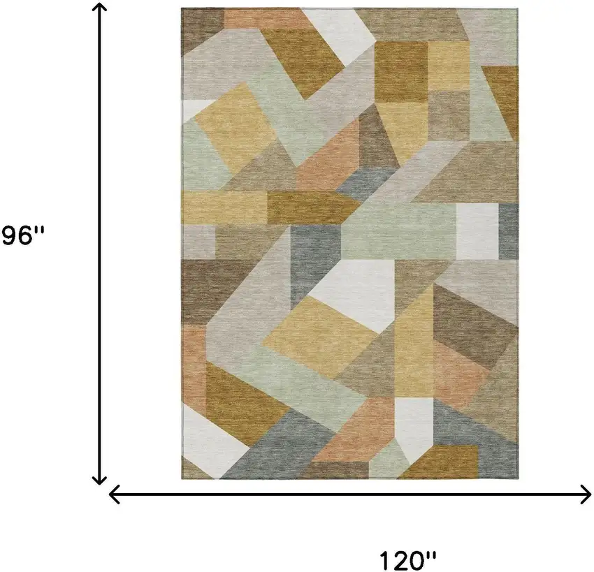 Beige And Brown Geometric Washable Indoor Outdoor Area Rug Photo 8